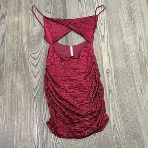 Lucy In The Sky Mini Bodycon Dress Twist Cut Out Ruched Sides Party Red Medium